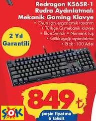 REDRAGON K565R-1 RUDRA AYDINLATMALI MEKANİK GAMİNG/OYUN KLAVYE